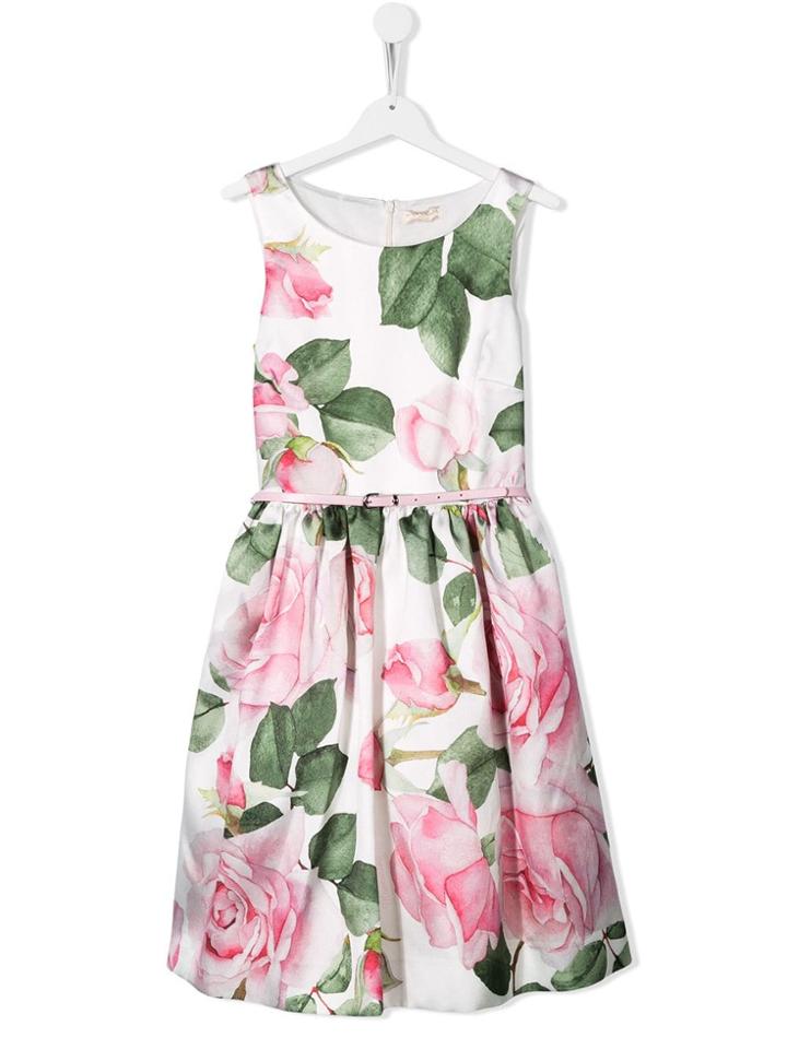 Monnalisa Floral Sleeveless Dress - White