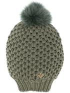 Mr & Mrs Italy Fur Pompom Knitted Beanie - Green