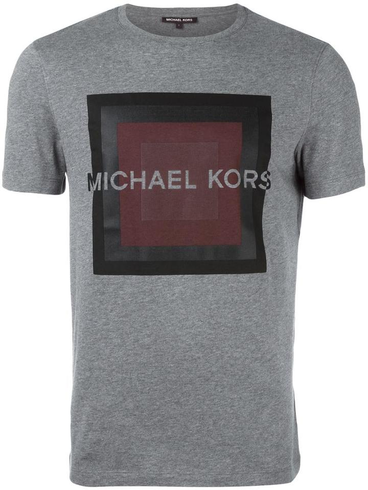 Michael Kors Square Print T-shirt, Men's, Size: Medium, Grey, Cotton