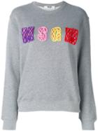Msgm - Logo Embroidered Jumper - Women - Cotton/viscose - Xs, Women's, Grey, Cotton/viscose