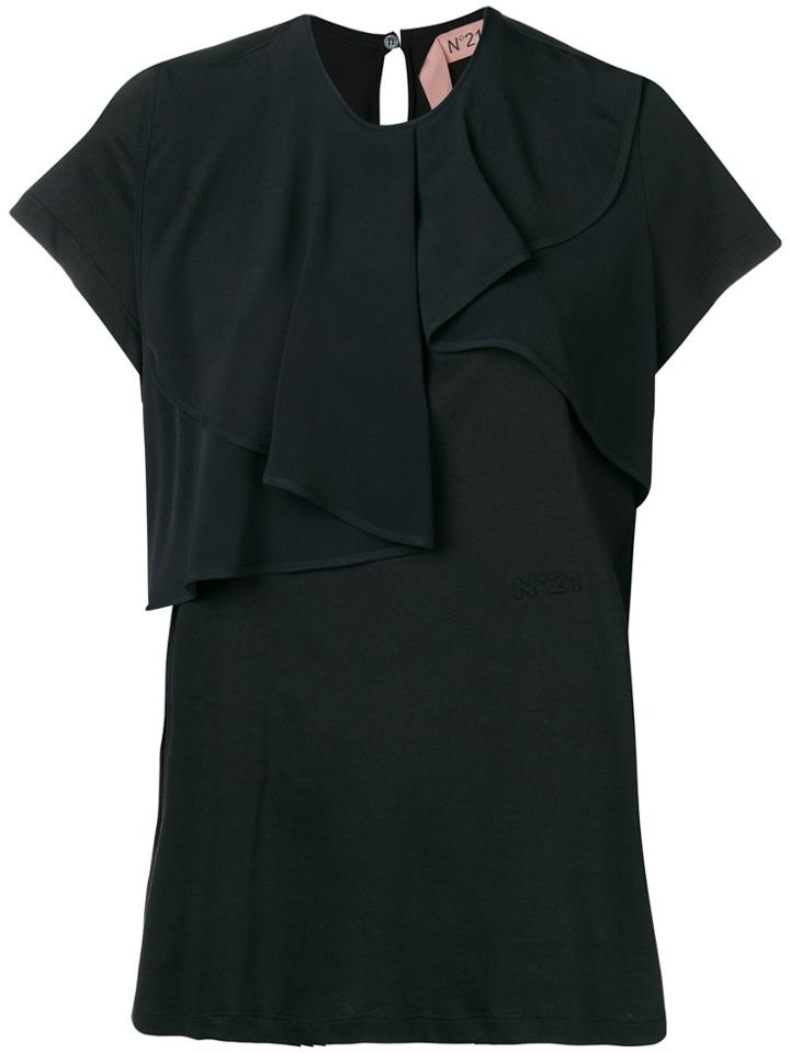 No21 Ruffle Short-sleeve Blouse - Black