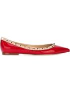 Valentino Rockstud Ballerinas, Women's, Size: 39.5, Red, Patent Leather/leather