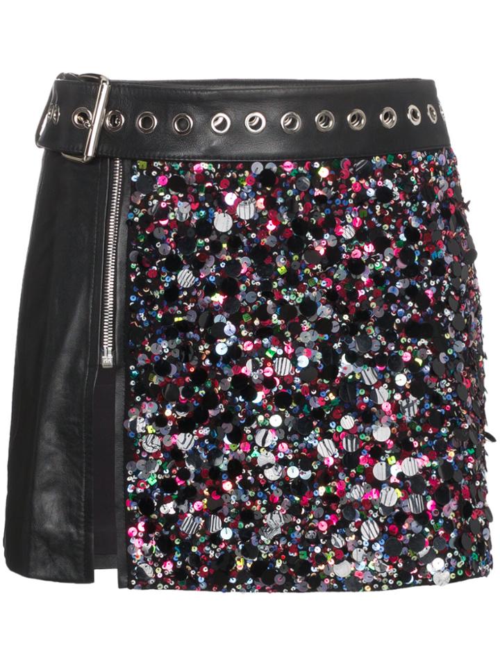 Beau Souci Leather And Sequin Mini Skirt - Black
