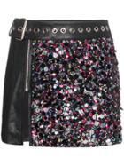 Beau Souci Leather And Sequin Mini Skirt - Black