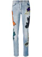 Versace Florage Flower Embroidered Jeans - Blue