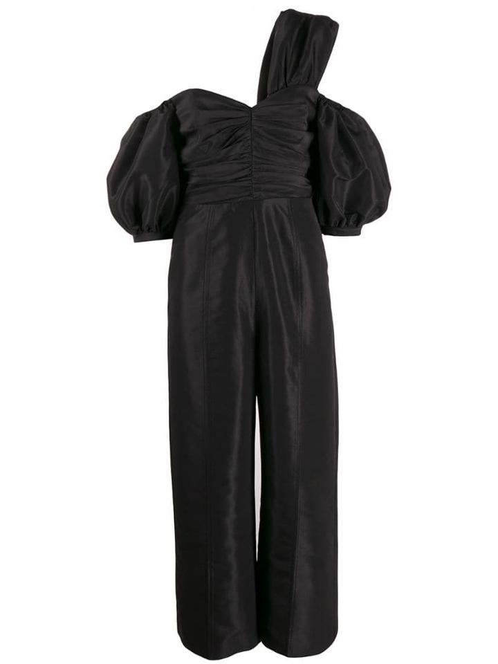 Self-portrait Organza One Shoulder Jumpsuit - Black