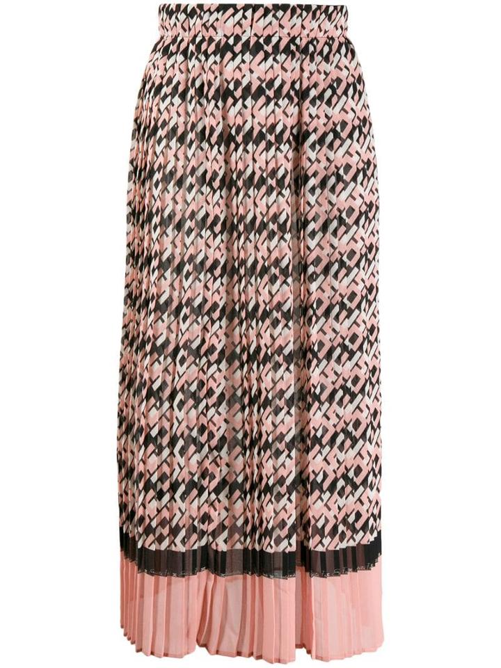 Elisabetta Franchi Logo Print Pleated Skirt - Pink