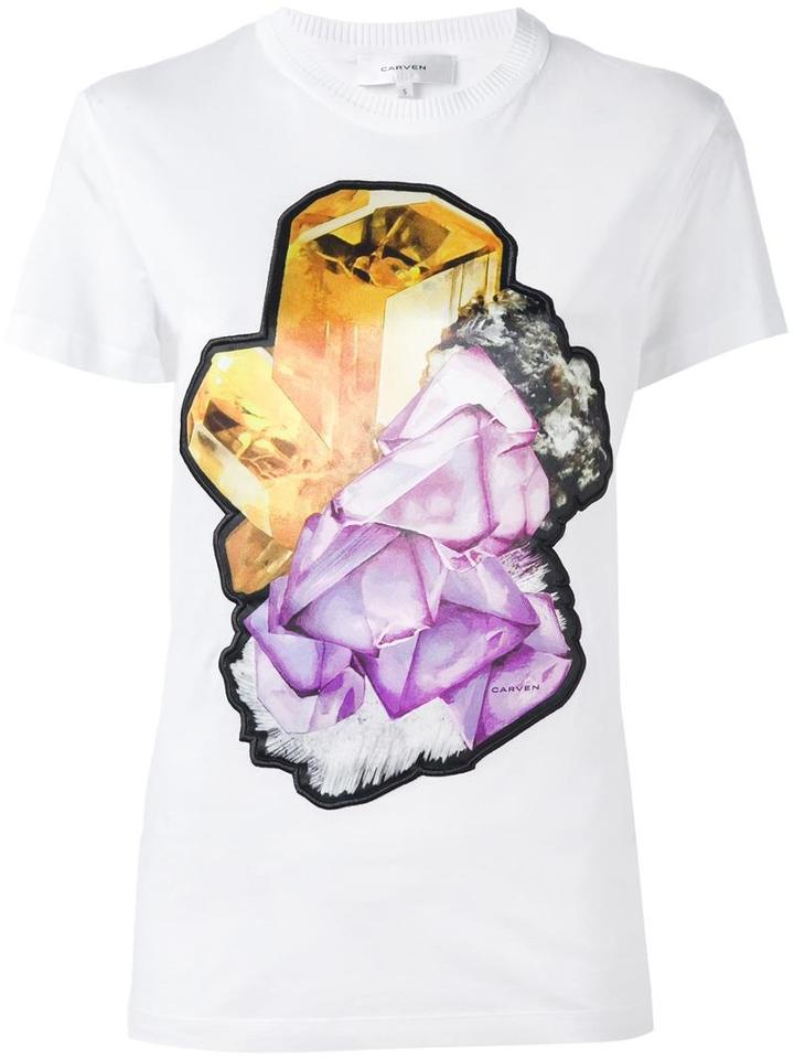 Carven Crystal Print T-shirt, Women's, Size: Medium, White, Cotton/polyester