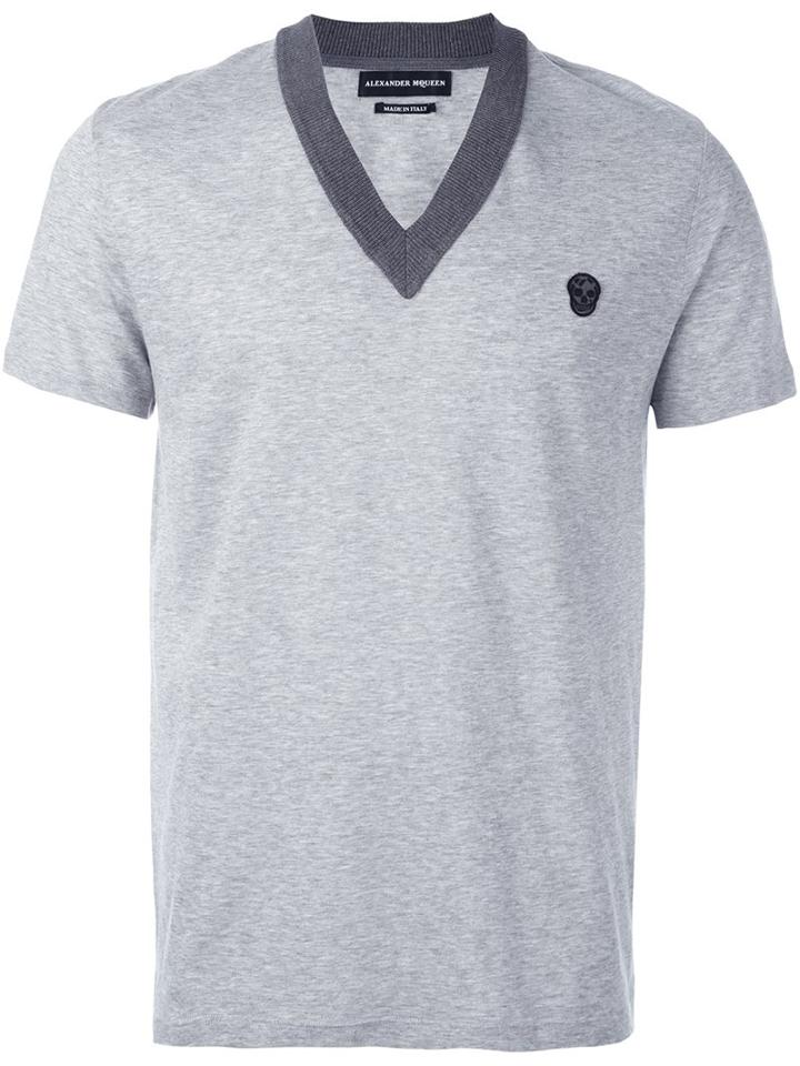 Alexander Mcqueen Skull Patch T-shirt, Men's, Size: Medium, Grey, Cotton