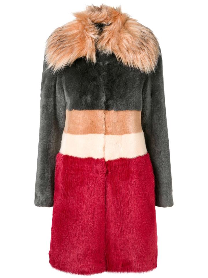 Pinko Striped Faux Fur Coat - Grey