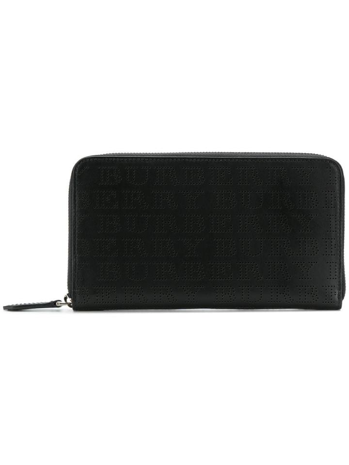 Burberry Perforated Logo Leather Ziparound Wallet - Black