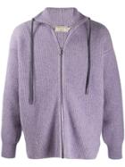 Maison Kitsuné Ribbed Knit Zipped Cardigan - Purple