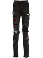 Amiri Distressed Patch-embroidered Jeans - Black