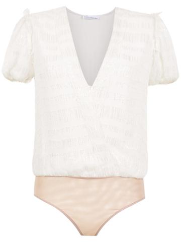Nk Collection Striped Bodysuit - White