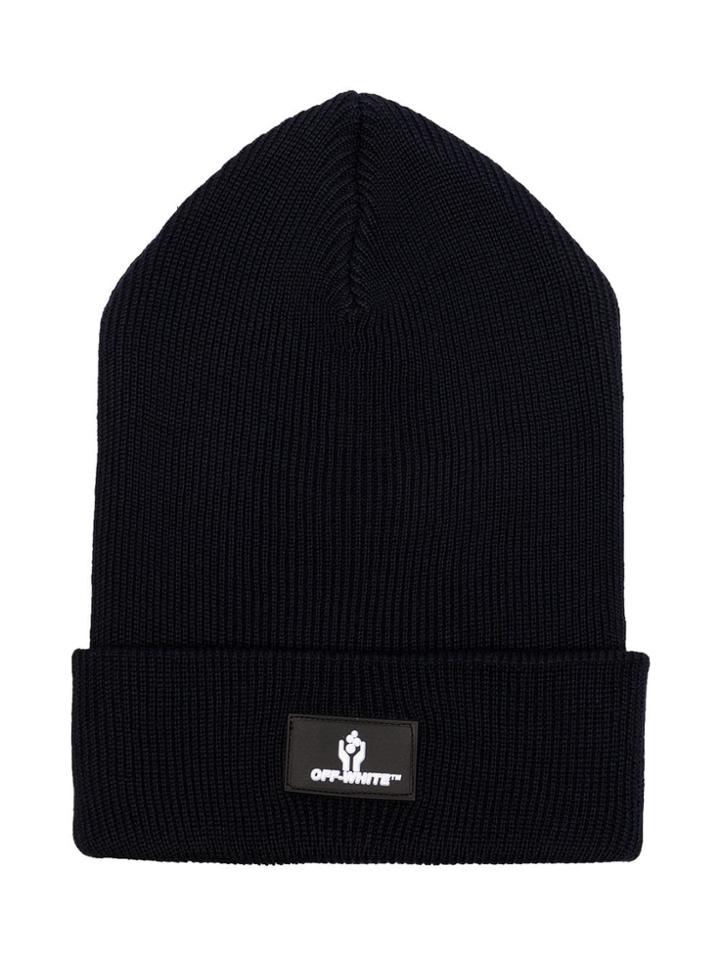 Off-white Black Logo Knitted Wool Beanie Hat