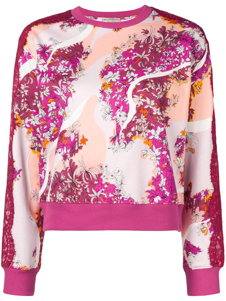 Emilio Pucci Lace Panels Floral Sweatshirt - Pink & Purple