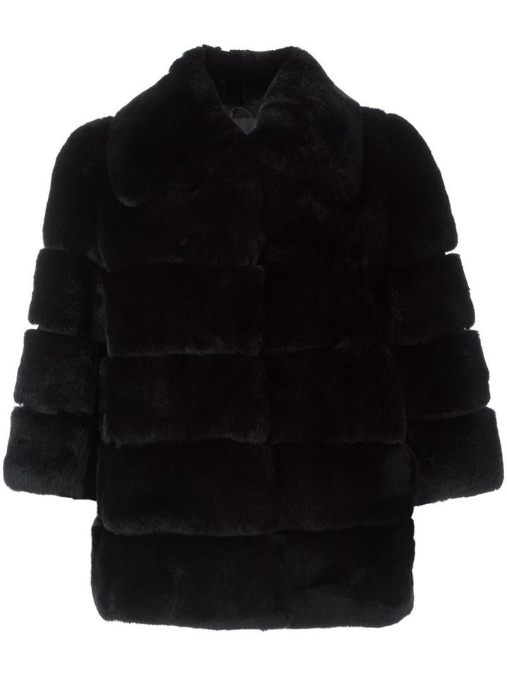 Yves Salomon Rabbit Fur Jacket, Women's, Size: 38, Black, Rabbit Fur/goat Skin/silk/polyester