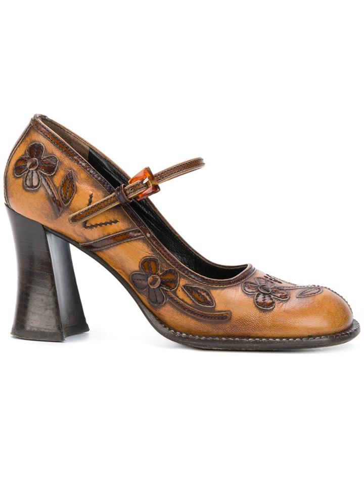 Prada Vintage Flower Patches Pumps - Brown