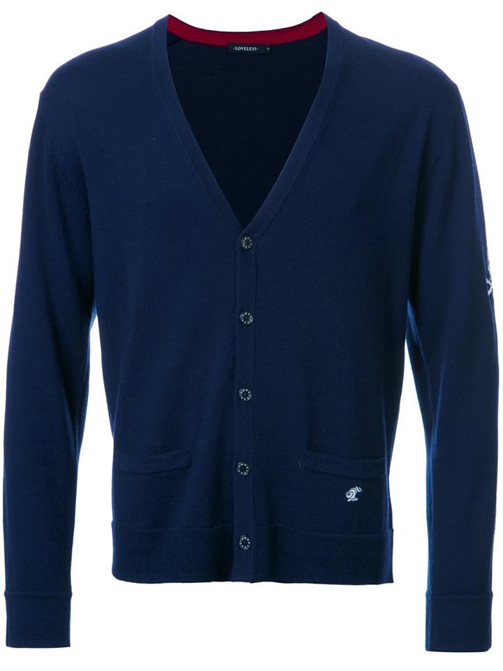 Loveless V Neck Cardigan, Men's, Size: 1, Blue, Wool