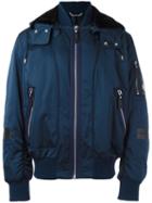 Versace Hooded Bomber Jacket, Men's, Size: 48, Blue, Polyester/silk/viscose/spandex/elastane