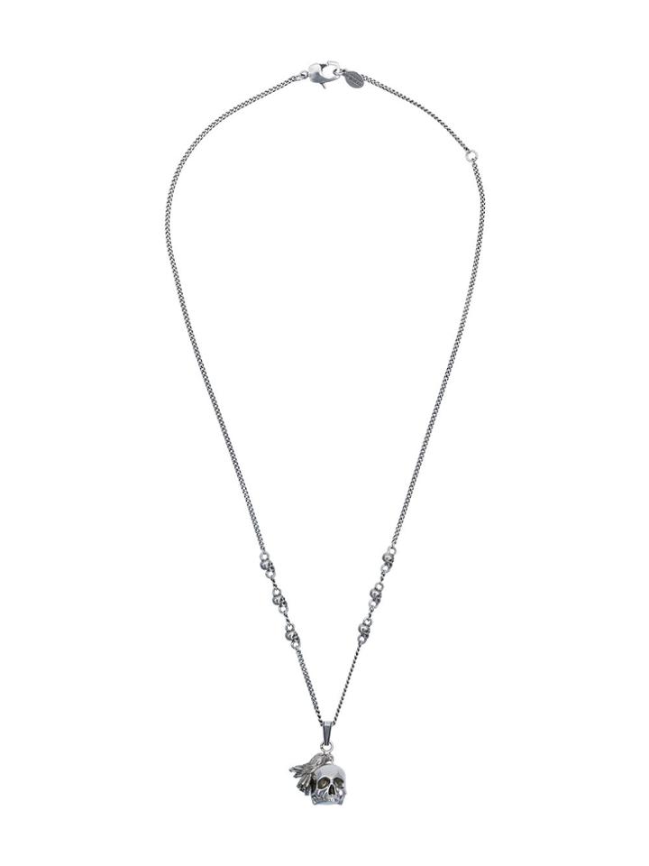 Alexander Mcqueen Silver Raven And Skull Necklace - Metallic