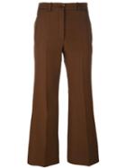 Nina Ricci Pleated Flared Trousers, Women's, Size: 36, Brown, Wool/acetate/silk