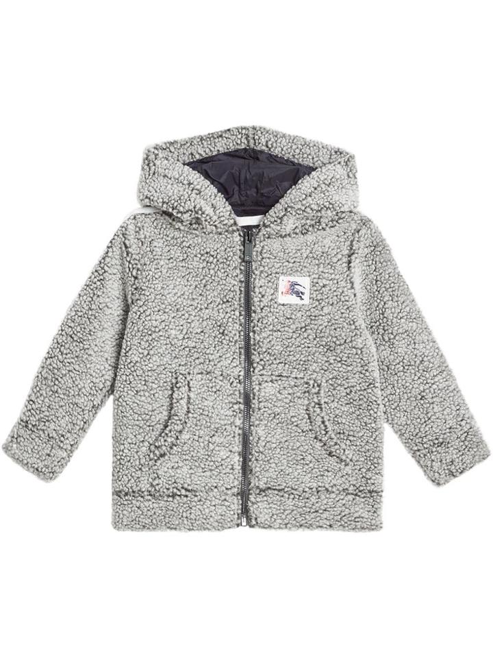 Burberry Kids Faux Shearling Zip-front Hooded Top - Grey