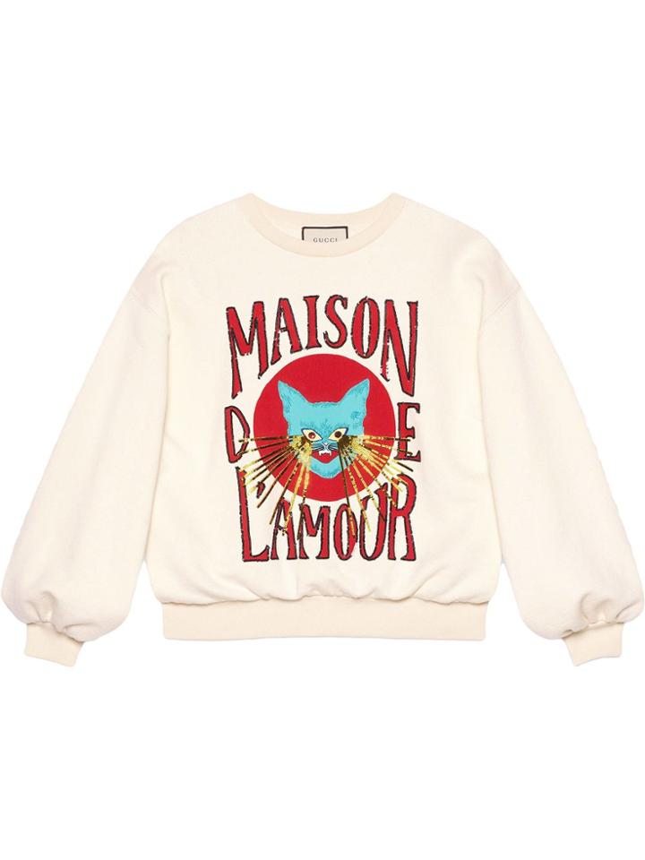Gucci Cat-print Logo Sweatshirt - White