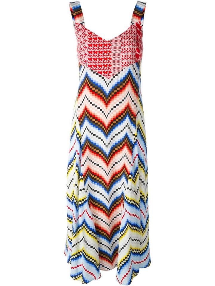 Kenzo Chevron Midi Dress, Women's, Size: 40, Silk/polyester