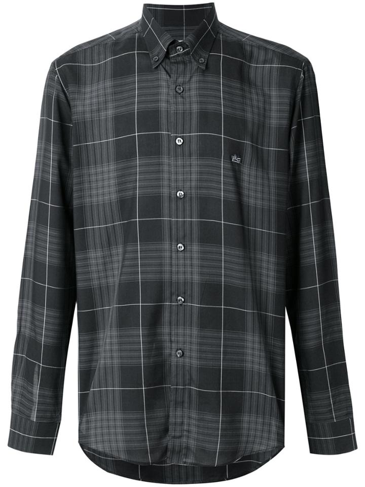 Etro Logo Embroidered Plaid Shirt - Black