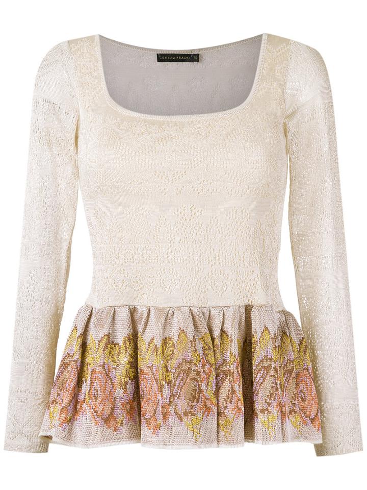 Cecilia Prado - Knitted Peplum Blouse - Women - Acrylic/polyester/viscose/metallic Fibre - M, Nude/neutrals, Acrylic/polyester/viscose/metallic Fibre