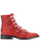 Givenchy Studded Buckled Boots - Red