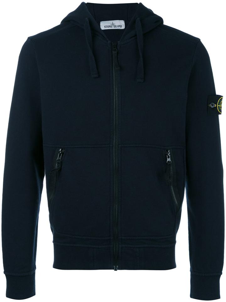 Stone Island Zip Up Hooded Jacket, Men's, Size: Xxl, Blue, Cotton