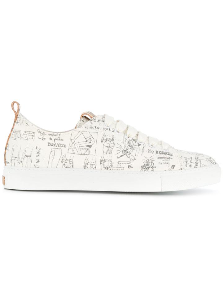 Closed Printed Lace-up Sneakers - White