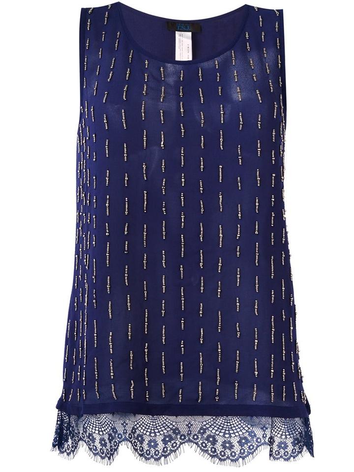 Twin-set Lace Hem Tank Top, Women's, Size: Xs, Blue, Polyester/viscose/polyamide