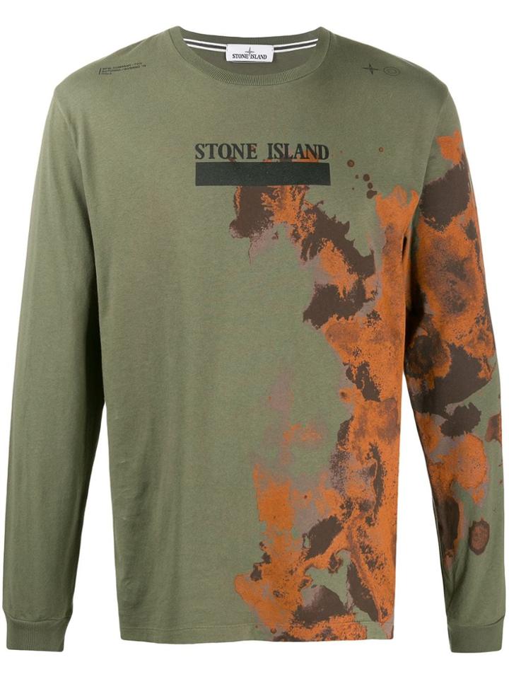 Stone Island Logo Print Longsleeved T-shirt - Green