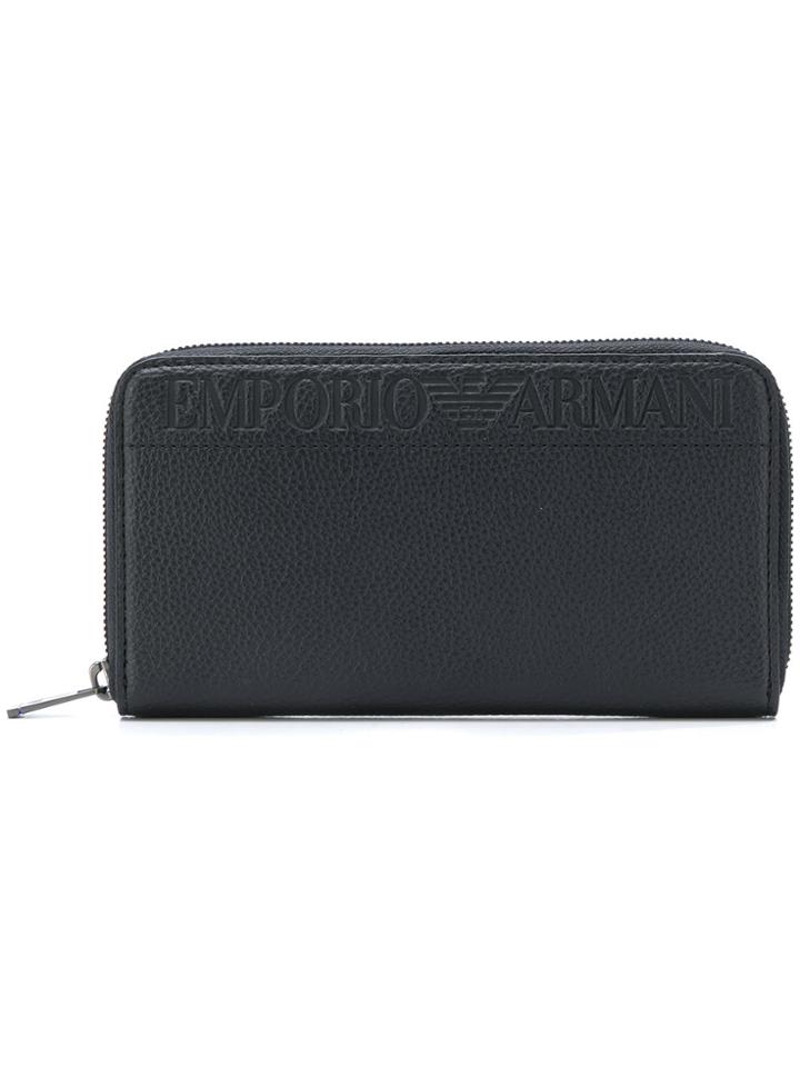 Emporio Armani Embossed Zip-around Wallet - Black