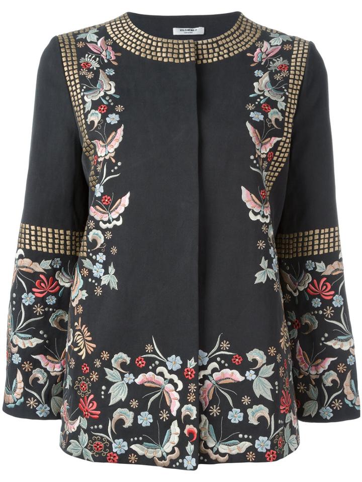 Vilshenko Floral Embroidered Jacket, Women's, Size: 10, Green, Cotton/linen/flax/acetate/cupro