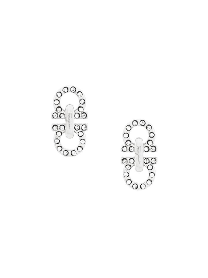Salvatore Ferragamo Double Gancio Crystal Earrings - Metallic
