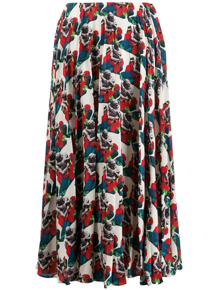 Valentino Graphic Print Pleated Skirt - Blue