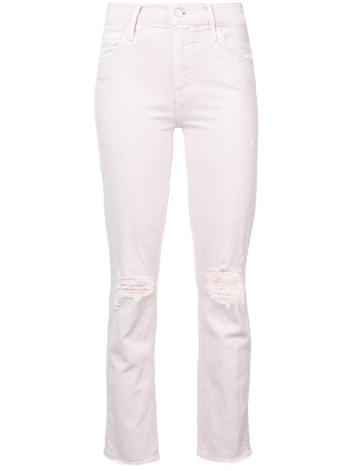 Mother Distressed Skinny Jeans - Pink & Purple
