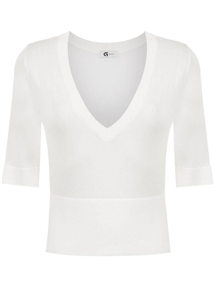 Gloria Coelho Knitted V-neck Top - White