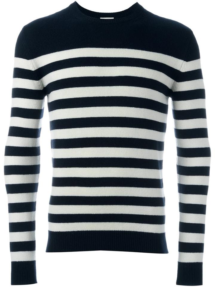 Saint Laurent Striped Sweater, Men's, Size: Small, Blue, Cashmere