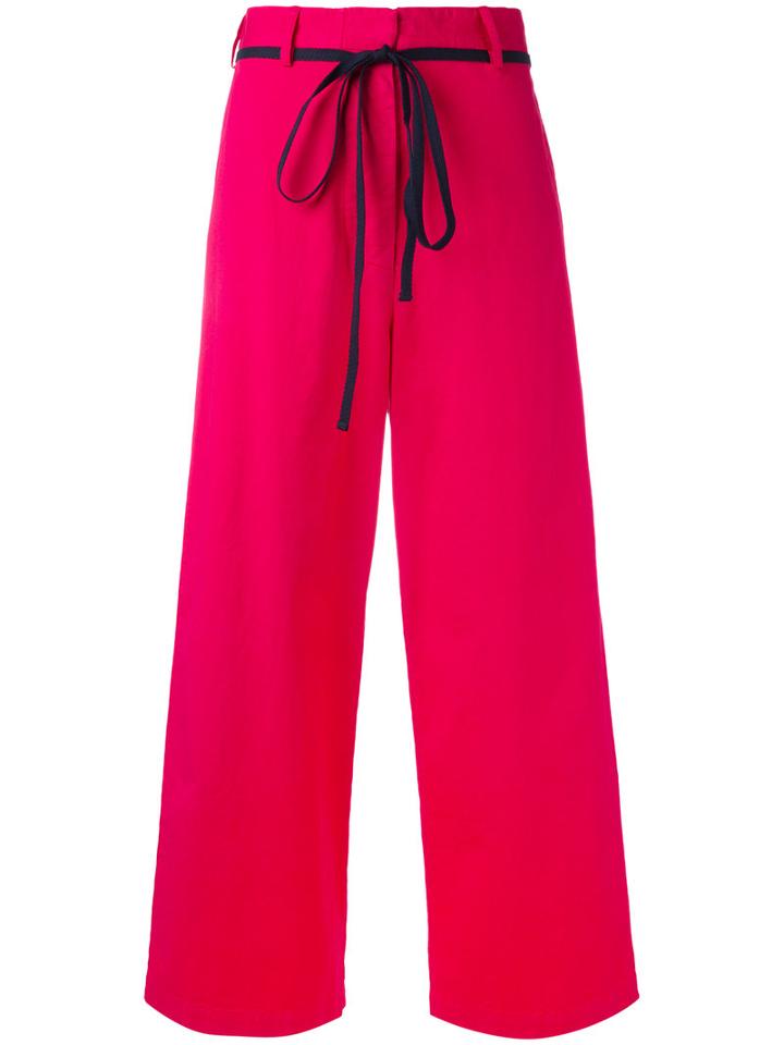 Hache Wide-legged Cropped Trousers, Size: 42, Pink/purple, Cotton/linen/flax/spandex/elastane