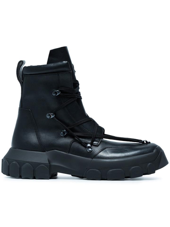 Adidas By Rick Owens Black Hike Leather Lace Up Boots
