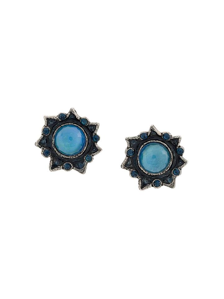 Christian Lacroix Vintage 1990's Floral Earrings - Blue