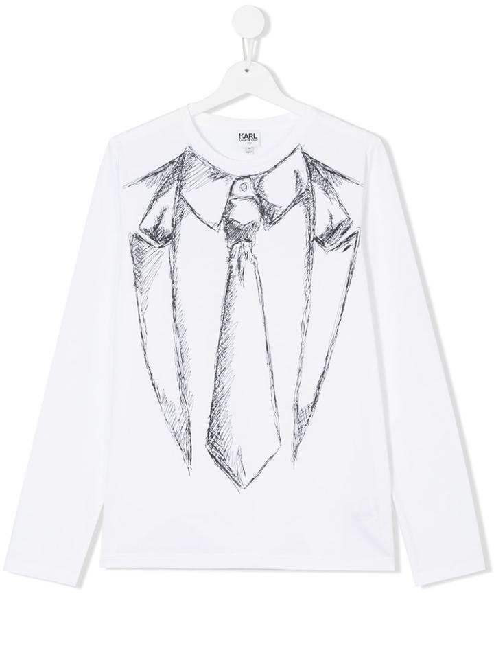 Karl Lagerfeld Kids Tuxedo Graphic Long-sleeved Top - White