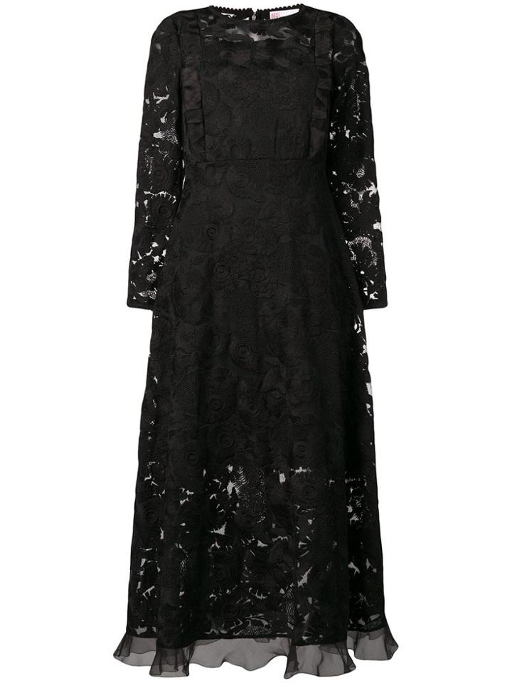 Red Valentino Long-sleeved Lace Dress - Black