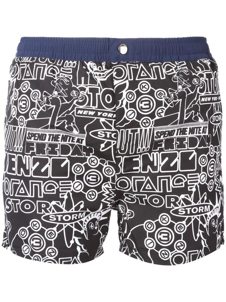 Kenzo Flyers Swim Shorts, Men's, Size: Large, Black, Polyester