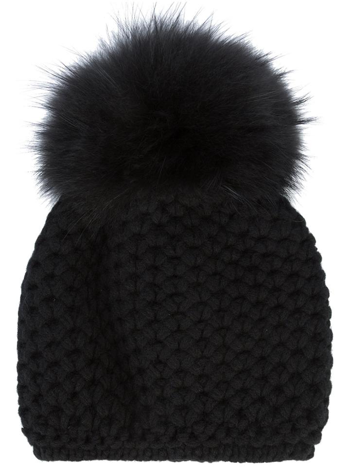 Inverni Honey Comb Pom Beanie - Black